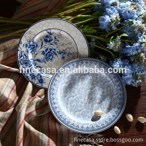 7.5 Inches Elegant Fine New Bone China Ceramic Dinner Plate sets of Blue Dream